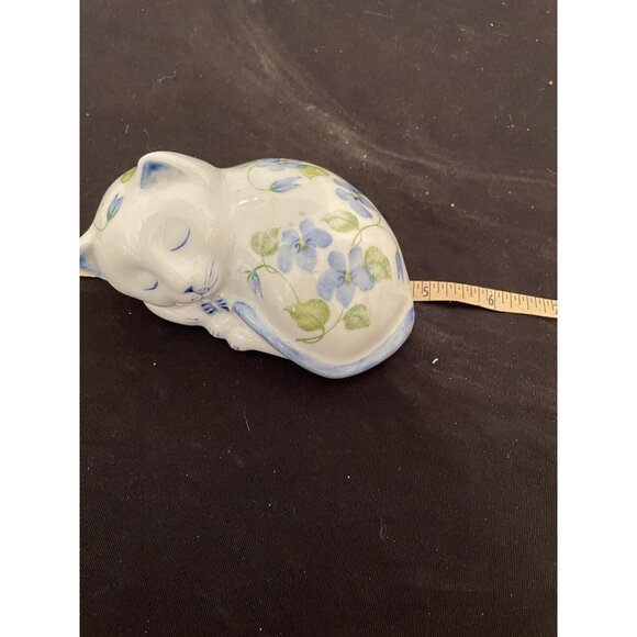 Sweet Porcelain SLEEPING CAT Floral Forget Me Knots  Andrea by Sadek Thailand - Picture 7 of 9